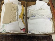 Three boxes of assorted linens to includ