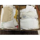 Three boxes of assorted linens to includ