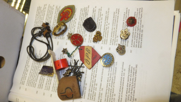 A box containing assorted pin badges, cloth badges, pennant flags, etc, related to the Girl Guides - Image 12 of 16