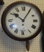 A circular mahogany cased wall clock, the white enamelled dial with Roman numerals and inscribed "