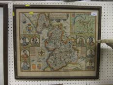 AFTER JOHN SPEEDE "Countie Palatine of Lancaster described ....", map, black and white engraving,