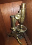 A 19th Century brass monocular microscop