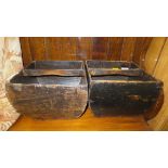Two wooden trug buckets with metal bandi