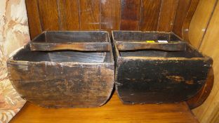 Two wooden trug buckets with metal bandi