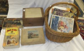 Three crates containing a collection of vintage wooden and other jigsaw puzzles, to include a
"Great