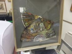 Two framed displays of fans (5), one sig