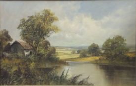 F.E. JAMIESON "Cottage by river", oil on board, signed lower left, and one other by the same hand (