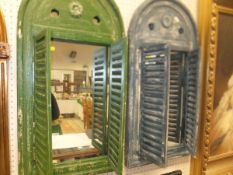 Two painted louvre door wall mirrors of
