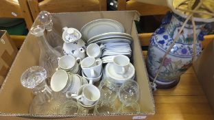 A box of china and glassware to include