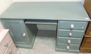 A modern painted pine pedestal desk with