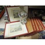 A collection of items comprising twelve prints of Munich, a Dutch "Glug Glug" decanter with