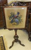 A Victorian rosewood pole screen, the be