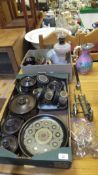 A box containing a collection of Denby table wares decorated in brown and beige stylised floral