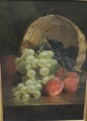 J. MARSHALL "Still life of fruit tumbling out of basket", oil on canvas, signed and dated 1889 lower