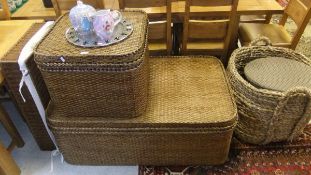 A large wicker basket, a similar smaller