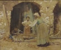 FRANK RICHARDS "The Spinning Lesson", watercolour, signed lower left CONDITION REPORTS Frame and