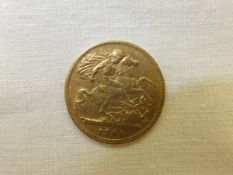 A Victoria 1900 gold half sovereign CONDITION REPORTS Approx 4g.  General wear and scuffs.