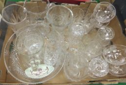 A box of various cut glassware including