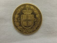 An Italian Umberto I 1889 20 lira gold c