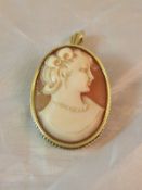 A 14 carat gold mounted oval shell cameo