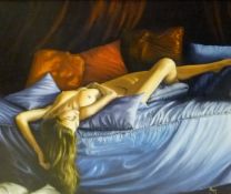 PLAYER "Reclining nude study", oil on board, signed lower right, together with assorted prints