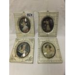 A set of four Italian miniatures depicting young women in the 19th Century taste,