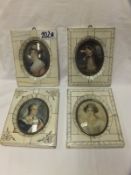 A set of four Italian miniatures depicting young women in the 19th Century taste,