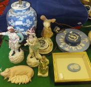 A Chinese porcelain jar and cover decorated with prunus blossom (converted to a table lamp base),