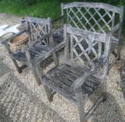 An Alexander Rose garden two seater bench and two single armchairs