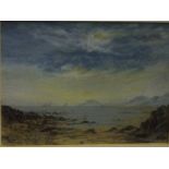 ENGLISH SCHOOL "Bay with tall-masted ship on horizon", gouache,