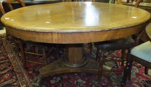 A 19th Century mahogany circular breakfast table with central pedestal and shaped base to claw feet