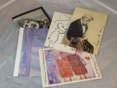 A David Hockney signed postcard, David Oxtoby signed image of Elvis, Roger De Grey signed