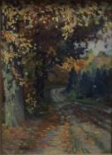 J LUSSENBURG "Country Path", oil on panel, fabric label to back, together with one other by the same