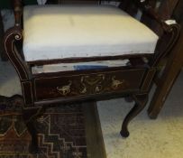 An Edwardian mahogany and inlaid box seat piano stool,