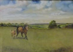 DENIS ALDRIDGE "Mare with foal in field", watercolour, signed and dated 1970 lower right (ARR)