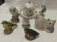 A collection of Aynsley china ornaments to include "Kitten", "Greenfinch", "Grouse",