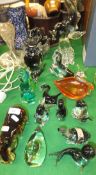 A collection of Murano and other glass ornaments to include hippopotamus, squirrel, owl, swan,