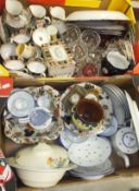 Two boxes of decorative china and glass ware to include a collection of Vienna porcelain tea wares,