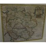 AFTER ROBERT MORDEN "Herefordshire", a map, black and white engraving with later colouring,