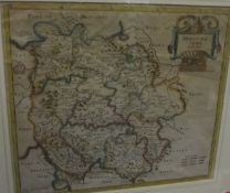 AFTER ROBERT MORDEN "Herefordshire", a map, black and white engraving with later colouring,