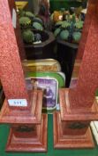 A collection of decorative treen and other wares to include a pair of decorative obelisks with