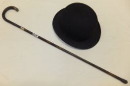A bamboo walking cane with silver mounts, the ferrule inscribed "Major W. G. Cragg D.S.