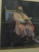 CONTINENTAL SCHOOL "Seated elderly bearded Cardinal in red skull cap and robes", watercolour,