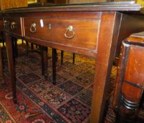 A 19th Century mahogany bow fronted table with two drawers to the frieze top on square cut tapering