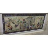 A PERSIAN SCHOOL painted ivory plaque decorated with polo players and musicians in a garden setting