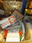 A box of sundry items to include assorted china, cutlery, etc,