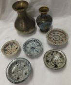 A box of Chinese and other Oriental wares to include four blue and white stem bowls,