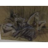 BECKY STEVENSON "Recumbent nudes", charcoal and chalk, signed bottom right,