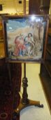 A Victorian rosewood pole screen,