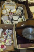 A box containing a collection of china ornaments to include Coalport floral encrusted ornaments,